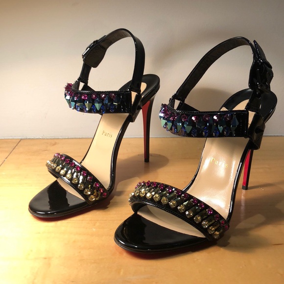 Christian Louboutin Shoes - Black Sova Broda Jeweled Patent Leather Sandals